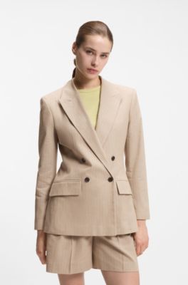 Regular-fit blazer in a pinstripe cotton blend, Patterned