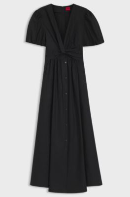 Vestido maxi de algod&oacute;n con parte delantera retorcida, Negro
