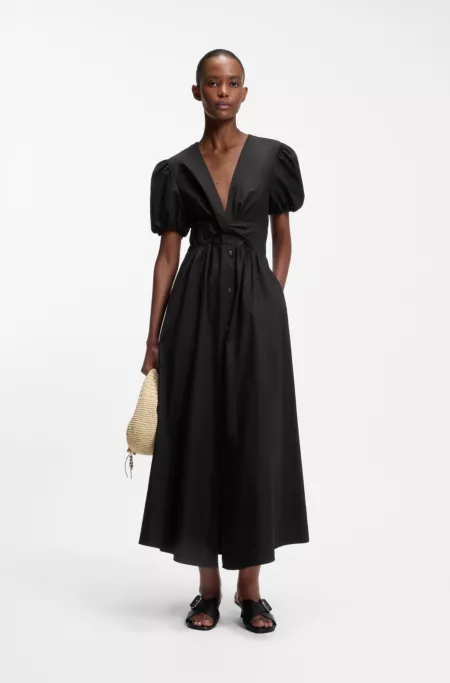 Maxi dress in cotton with twist front