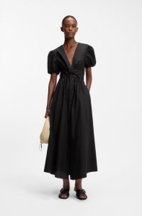 Maxi-jurk van katoen met gedraaide voorkant, Zwart