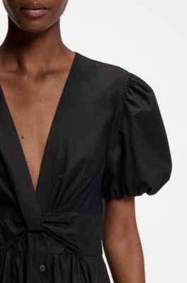 Maxikleid aus Baumwolle mit gedrehter Vorderseite, Schwarz