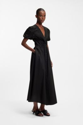 Maxikleid aus Baumwolle mit gedrehter Vorderseite, Schwarz