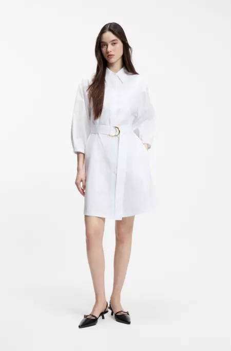 Robe-chemise en popeline de coton avec ceinture à boucle
