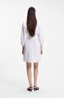 Cotton-poplin shirt dress with buckled belt, White