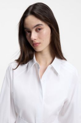 Cotton-poplin shirt dress with buckled belt, White