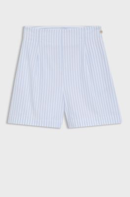 Cotton-poplin shorts with vertical stripes, Light Blue Stripes