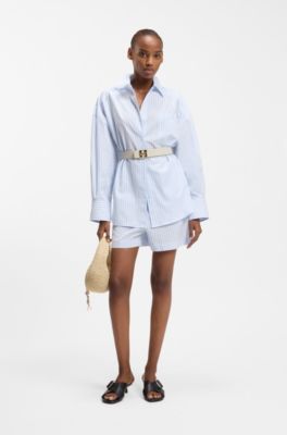 Cotton-poplin shorts with vertical stripes, Light Blue Stripes