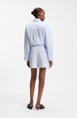Cotton-poplin shorts with vertical stripes, Light Blue Stripes