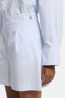Cotton-poplin shorts with vertical stripes, Light Blue Stripes