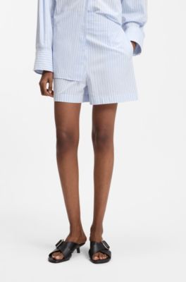 Cotton-poplin shorts with vertical stripes, Light Blue Stripes