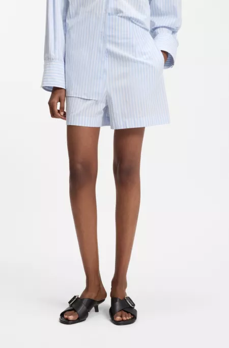 Cotton-poplin shorts with vertical stripes