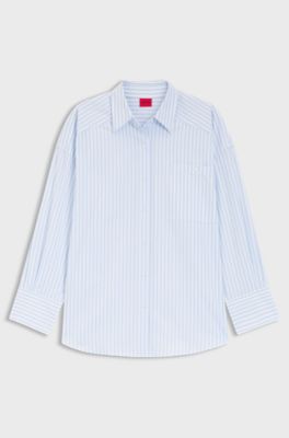Oversized-fit blouse in striped cotton poplin, Light Blue Stripes