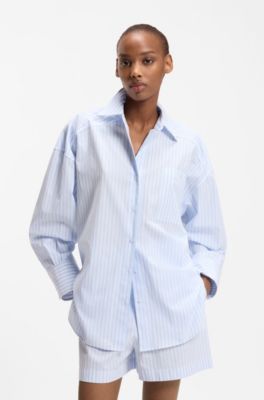 Oversized-fit blouse van gestreepte katoenen popeline, Lichtblauwe strepen