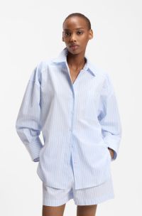 Oversized-fit blouse in striped cotton poplin, Light Blue Stripes