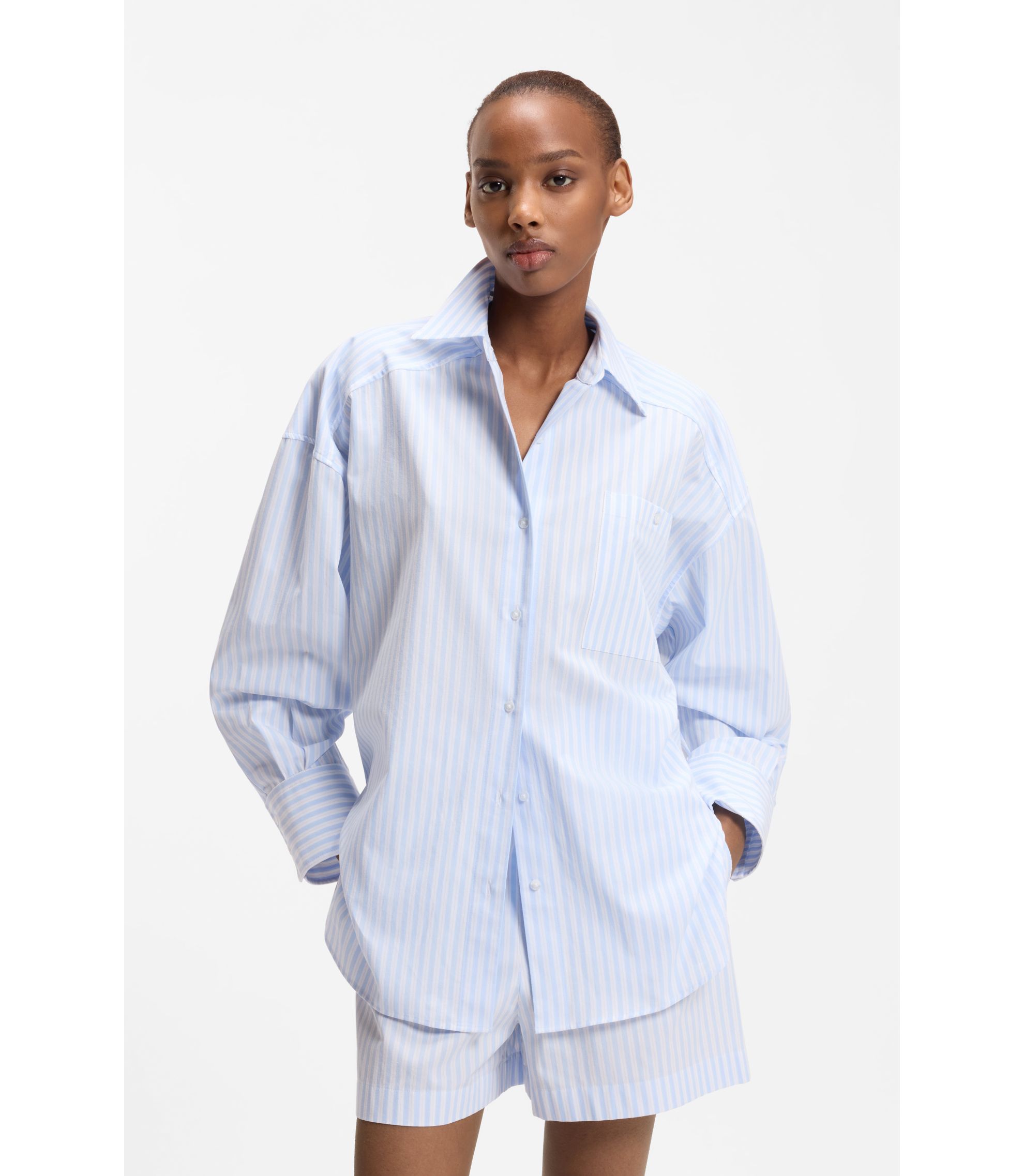 Oversized Bluse aus gestreifter Baumwoll-Popeline