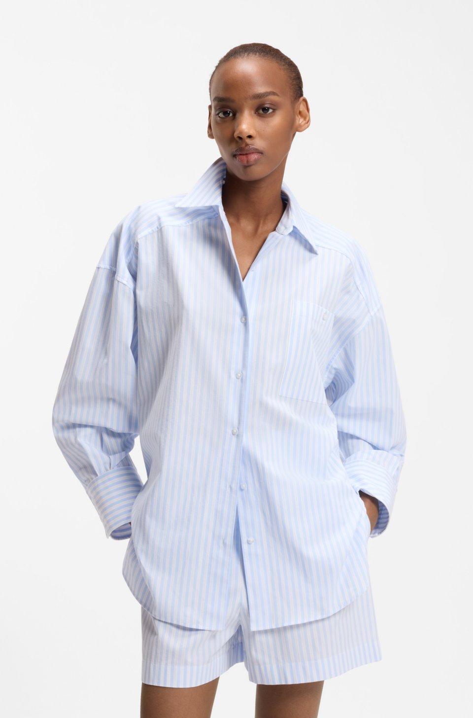 Oversized-fit blouse in striped cotton poplin