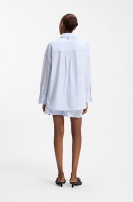 Oversized-fit blouse in striped cotton poplin, Light Blue Stripes