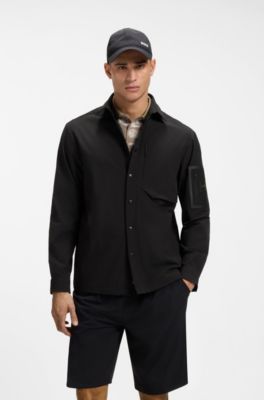 Relaxed-fit overshirt with water-repellent finish, Black