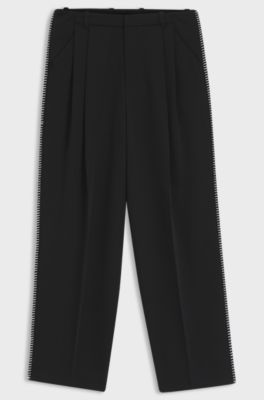 Pleat-front trousers with whipstitch details, Black