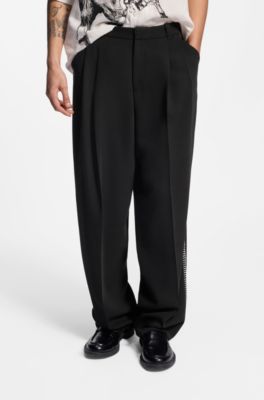 Pleat-front trousers with whipstitch details, Black