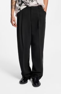 Pleat-front trousers with whipstitch details, Black