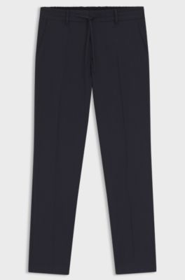 Packable slim-fit trousers in a washable wool blend, Dark Blue