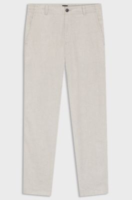 Pantaloni in misto lino con dettaglio logo, Grigio chiaro