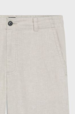 Pantalones en lino con detalle de logo, Gris claro