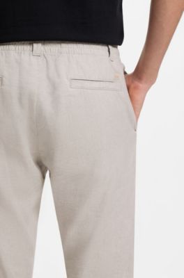 Pantaloni in misto lino con dettaglio logo, Grigio chiaro