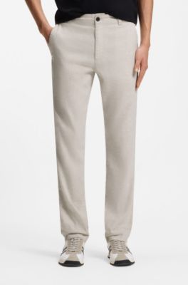 Pantaloni in misto lino con dettaglio logo, Grigio chiaro