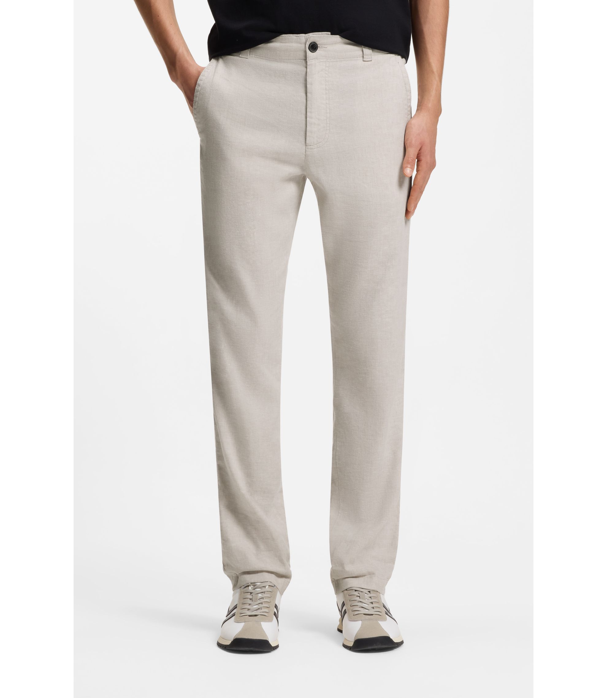 Hose aus Leinen-Mix mit Logo-Detail
