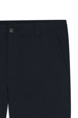 Linen-blend trousers with logo detail, Dark Blue