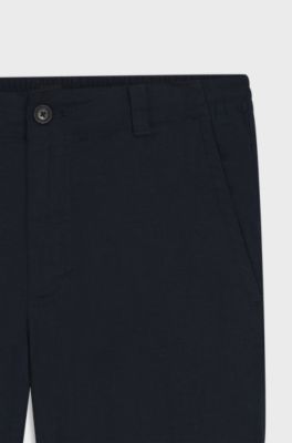 Linen-blend trousers with logo detail, Dark Blue