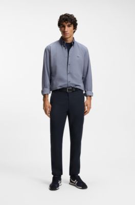 Pantaloni in misto lino con dettaglio logo, Blu scuro