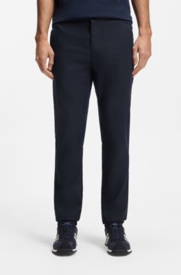 Pantaloni in misto lino con dettaglio logo, Blu scuro