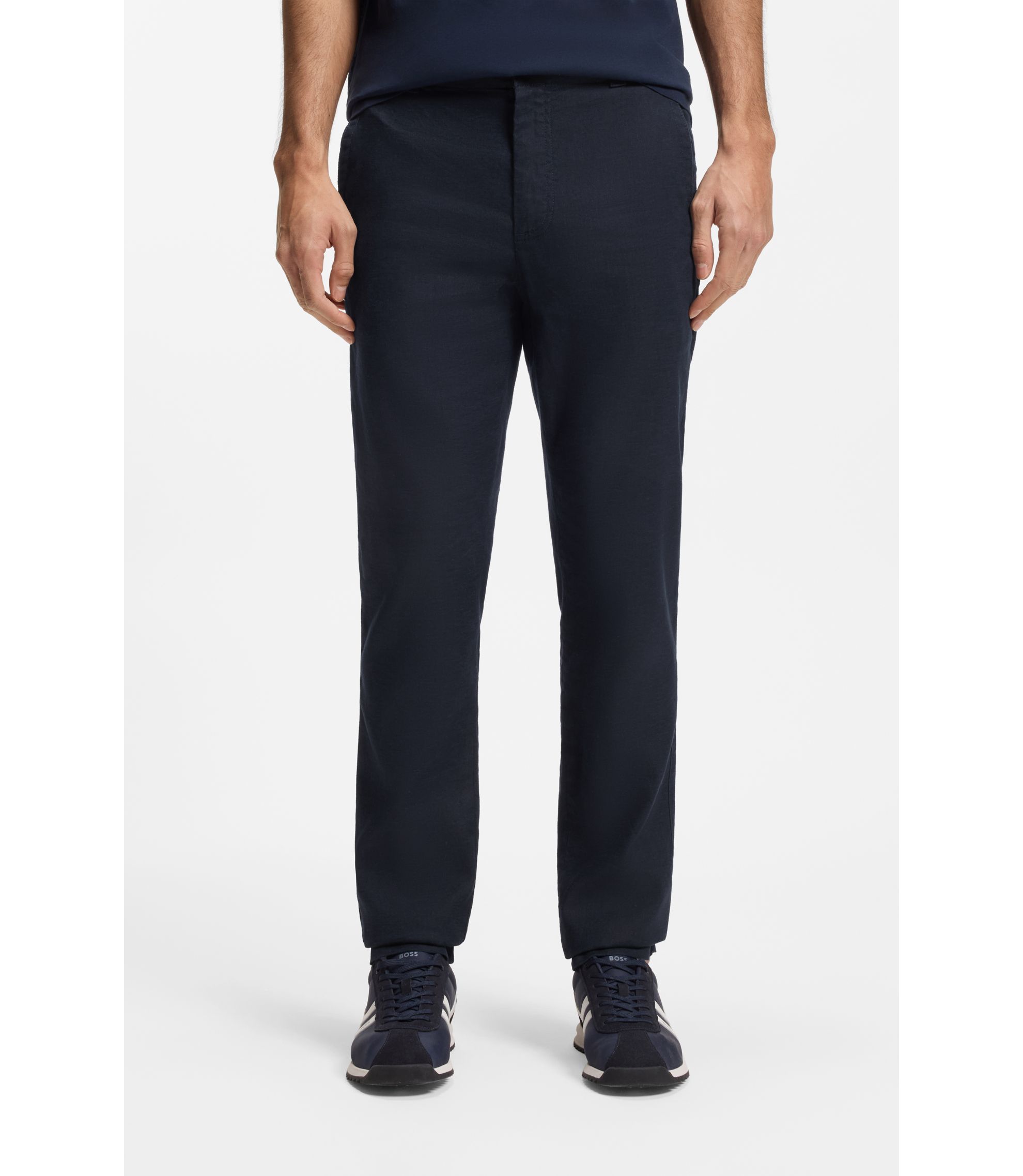 Hose aus Leinen-Mix mit Logo-Detail