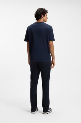 Pantaloni in misto lino con dettaglio logo, Blu scuro