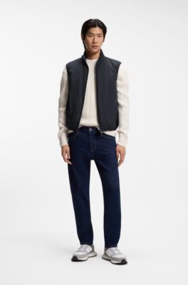 Water-repellent gilet with knitted trims, Dark Blue