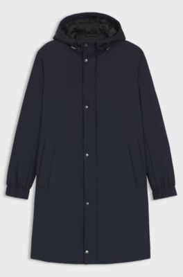 Hooded coat in water-repellent fabric with padding, Dark Blue