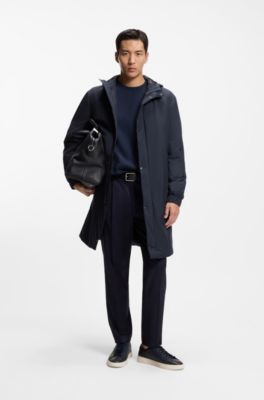 Hooded coat in water-repellent fabric with padding, Dark Blue