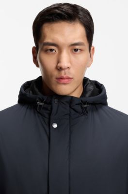 Hooded coat in water-repellent fabric with padding, Dark Blue