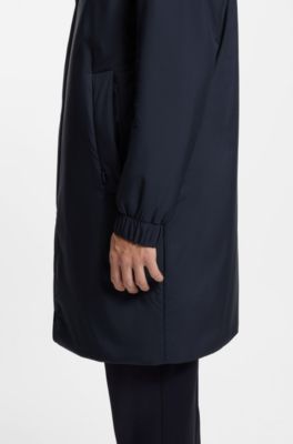 Hooded coat in water-repellent fabric with padding, Dark Blue