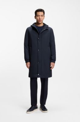 Hooded coat in water-repellent fabric with padding, Dark Blue