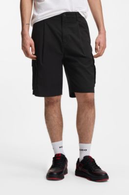 HUGO x RB stretch-cotton shorts with bull motif, Black
