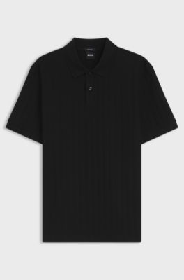 Mercerised-cotton polo shirt with vertical stripes, Black