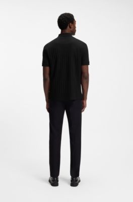 Mercerised-cotton polo shirt with vertical stripes, Black