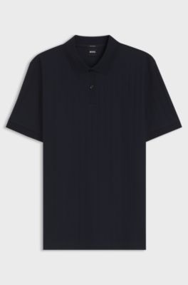 Mercerised-cotton polo shirt with vertical stripes, Dark Blue