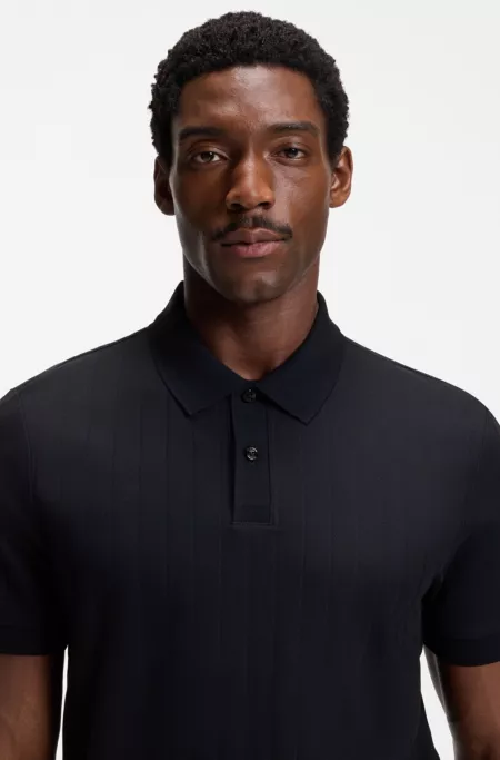 Mercerised-cotton polo shirt with vertical stripes