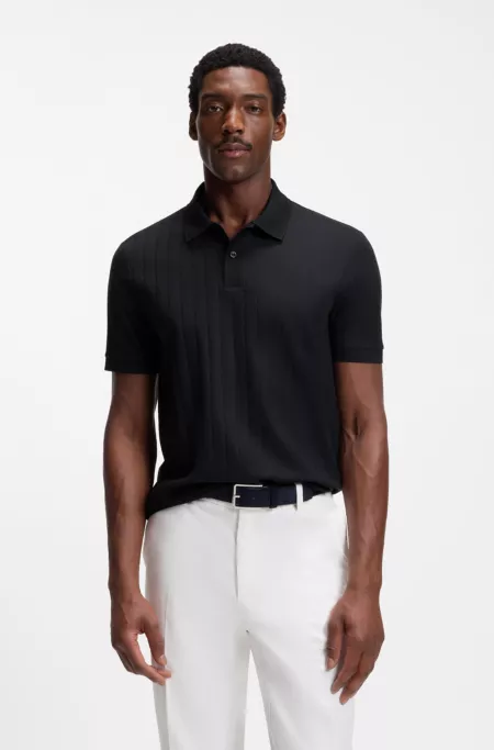 Mercerised-cotton polo shirt with vertical stripes