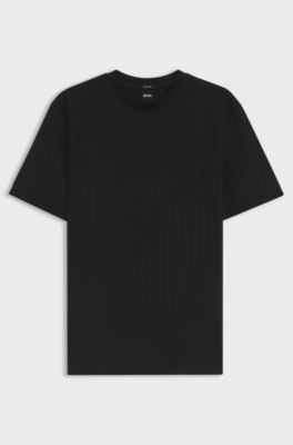 Mercerised-cotton T-shirt with structured stripes, Black